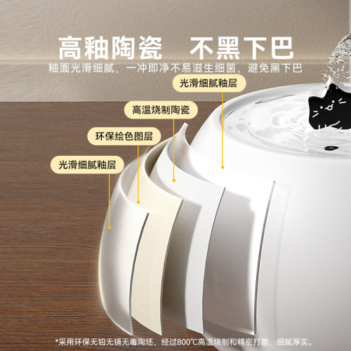 寵物黑白卡通小貓陶瓷飲水器狗狗電動循環活水過濾自動飲水機貓碗