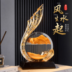 原創設計風生水起透明金箔流沙畫高級大氣客廳辦公室酒櫃禮品擺件