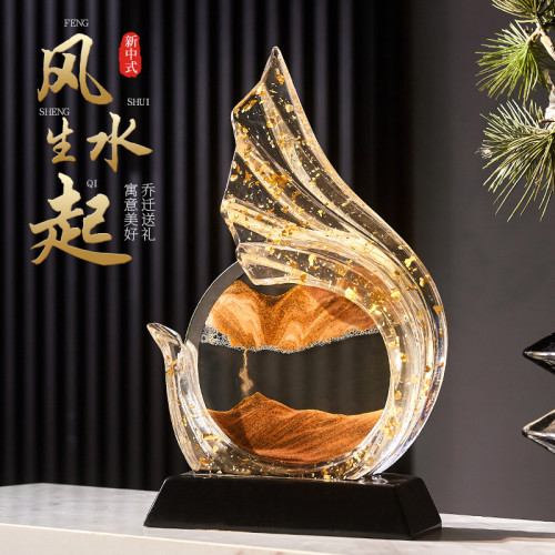 原創設計風生水起透明金箔流沙畫高級大氣客廳辦公室酒櫃禮品擺件