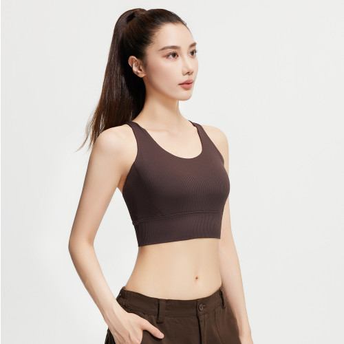 聚衣堂條紋防震美背瑜伽背心一體固定杯健身運動內衣文胸女