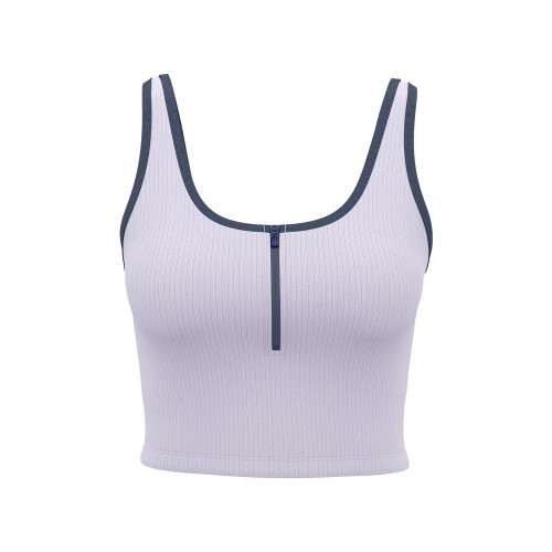 聚衣堂新款拉鍊撞色背心條紋修身透氣固定胸墊防震瑜珈背心女