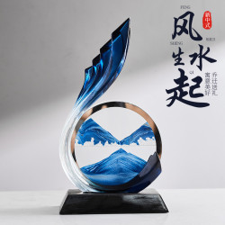 透明樹脂風生水起流沙畫新中式創意擺件家居裝飾電視櫃酒櫃辦公室