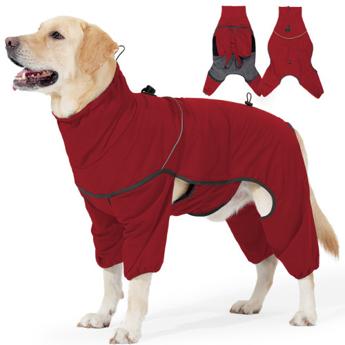 新款寵物衣服冬季狗狗四腳棉服防水狗狗衣服可牽引中大型犬包肚衣