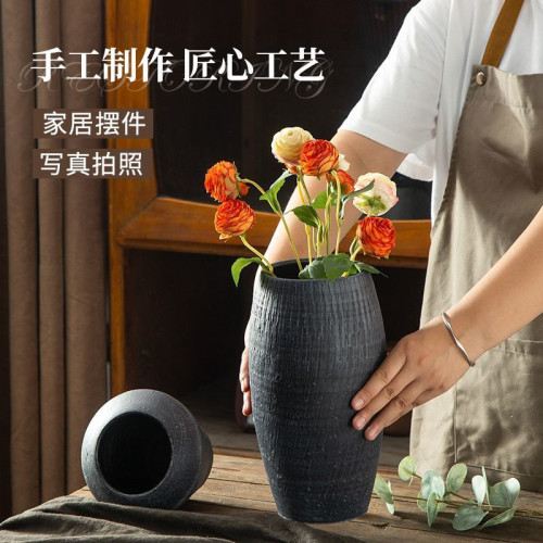 手工復古粗陶花瓶栽培插乾花陶罐花器土陶罐透氣水培鮮花簡約花瓶