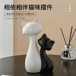 簡約治瘉藝術陶瓷貓咪桌面小擺件辦公室酒櫃電視櫃裝飾品生日禮物
