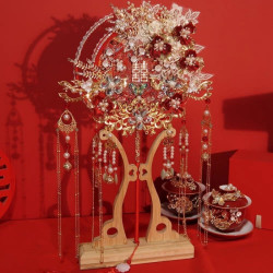 團扇結婚新娘秀禾diy材料包中式出嫁喜扇明製手工婚扇子成品雙面