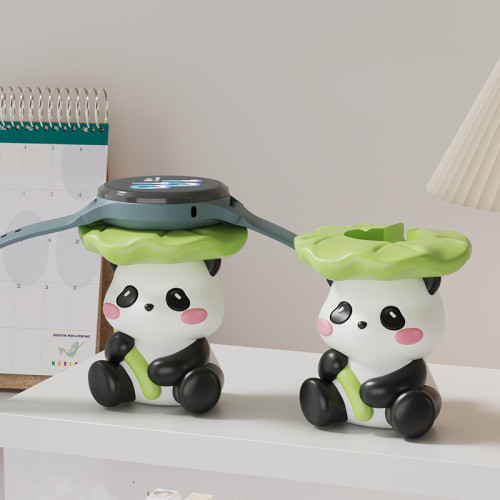 可愛卡通荷氣生財熊貓手錶充電支架床頭櫃桌面收納小擺件生日禮物