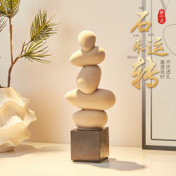 石來運轉新中式簡約辦公室酒櫃客廳裝飾品喬遷新居禮物工藝品擺件