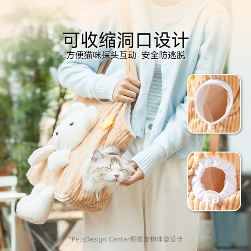 秋冬季保暖加厚可愛小熊貓咪外出單肩包可探頭狗狗可攜式包寵物貓包