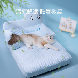 春夏季貓咪大眼萌沙發窩冰豆豆涼感靠枕貓窩降溫狗窩四季款寵物窩