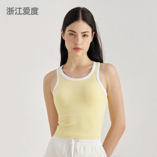 新款工字美背運動內衣女裸感透氣撞色拼接瑜伽背心普拉提健身文胸