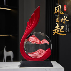 高級感植絨風生水起流沙畫桌面擺件辦公室客廳電視櫃裝飾喬遷禮品