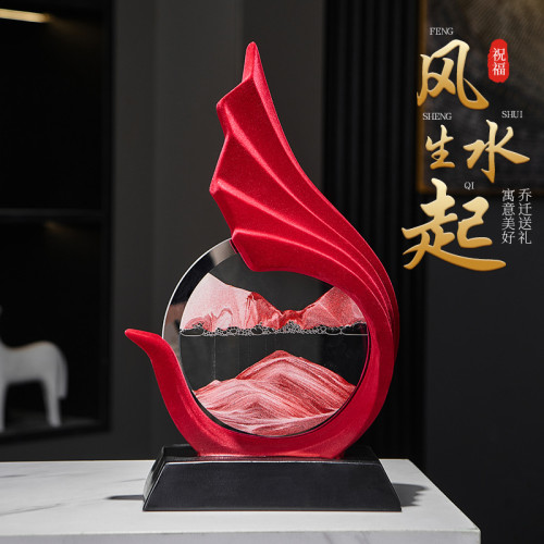 高級感植絨風生水起流沙畫桌面擺件辦公室客廳電視櫃裝飾喬遷禮品