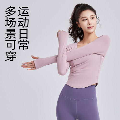 聚衣堂春季新款斜肩鏤空抽褶修身普拉提運動健身瑜珈服