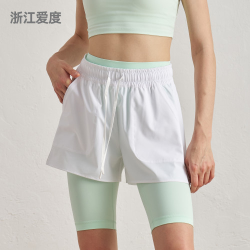 挺括SZ防曬跑步短褲長跑馬拉松運動寬鬆休閒瑜珈褲外搭口袋健身褲