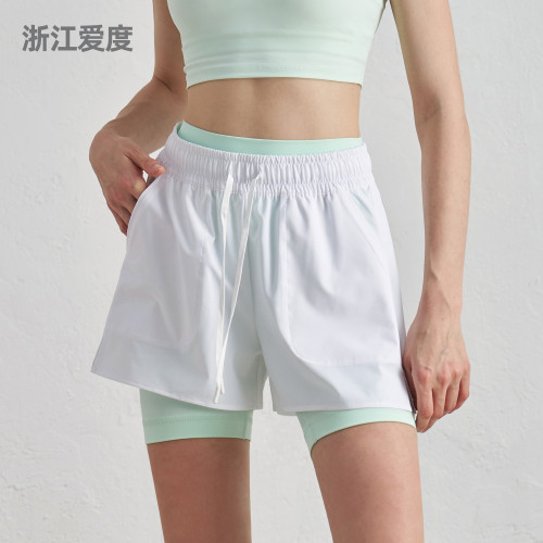 挺括SZ防曬跑步短褲長跑馬拉松運動寬鬆休閒瑜珈褲外搭口袋健身褲