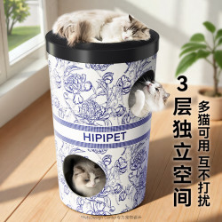 三層貓別墅奶茶貓窩貓抓板奶茶桶耐磨瓦楞紙貓玩具寵物躲避屋用品