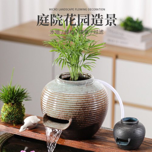 古法魚缸瀑布造景流水景觀循環流水陶罐戶外庭院魚池水缸造景擺件 古法魚缸瀑布造景流水景觀循環流水陶罐戶外庭院魚池水缸造景擺件