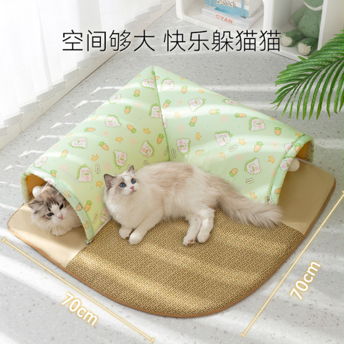 春夏季貓咪清涼玩睡一體貓隧道夏天涼蓆貓窩貓貓鑽地龍寵物窩用品
