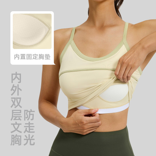 聚衣堂新款線感運動背心一體杯美背防震運動瑜伽文胸上衣女