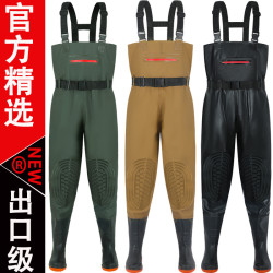 下水褲加厚耐磨捕魚半身雨褲男女連體防水衣服全身皮叉褲子水鞋
