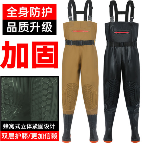 下水褲加厚耐磨捕魚半身雨褲男女連體防水衣服全身皮叉褲子水鞋