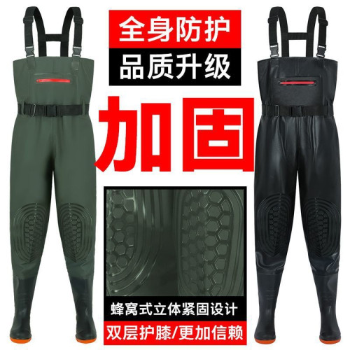 下水褲加厚耐磨捕魚半身雨褲男女連體防水衣服全身皮叉褲子水鞋