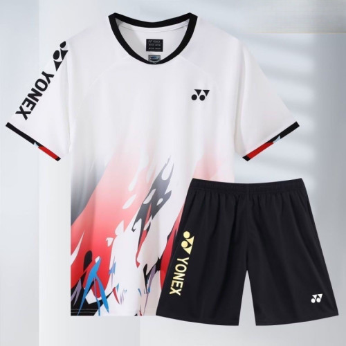 2025新款yy羽球服男女運動比賽套裝短袖速乾透氣訓練上衣
