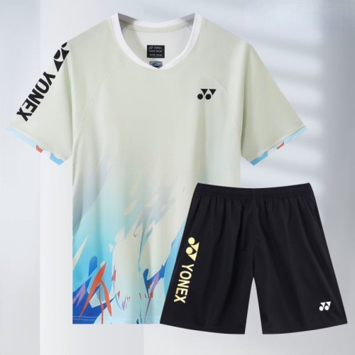 2025新款yy羽球服男女運動比賽套裝短袖速乾透氣訓練上衣