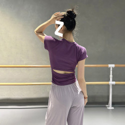 露腰背舞蹈服短袖女古典舞現代舞舞練功服形體基訓健身瑜伽服