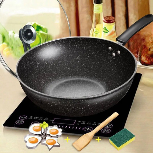 麥飯石不沾鍋炒菜鍋家用電磁爐炒鍋平底鍋32cm34cm電磁爐瓦斯通用