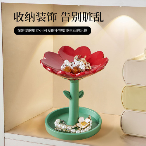 創意高顔值趣味伴手禮物客廳桌面鑰匙架樹脂花朵首飾盤收納擺件