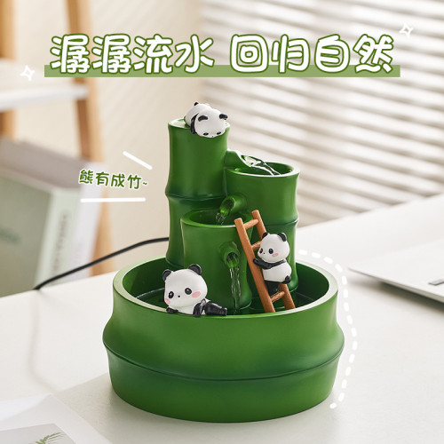 創意桌面好運裝飾品臥室工位玄關可愛樹脂熊貓節節高升流水擺件