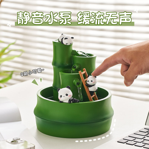 創意桌面好運裝飾品臥室工位玄關可愛樹脂熊貓節節高升流水擺件