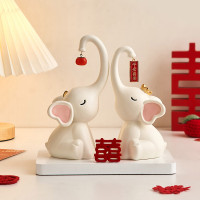 創意情侶大象擺件客廳電視櫃婚房裝飾品訂婚結婚禮物樹脂寓意擺件