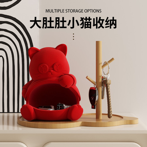 可愛創意貓擺件放鑰匙收納盒進門口入戶玄關樹脂飾品喬遷新居禮物