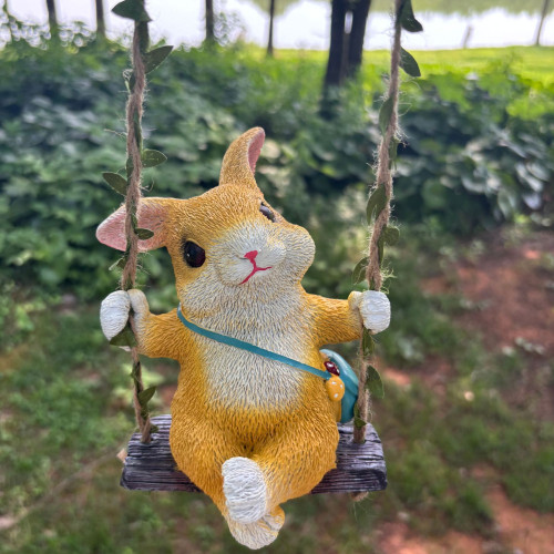 創意動物可愛卡通小兔子秋千擺件庭院戶外花園陽台樹上裝飾掛件