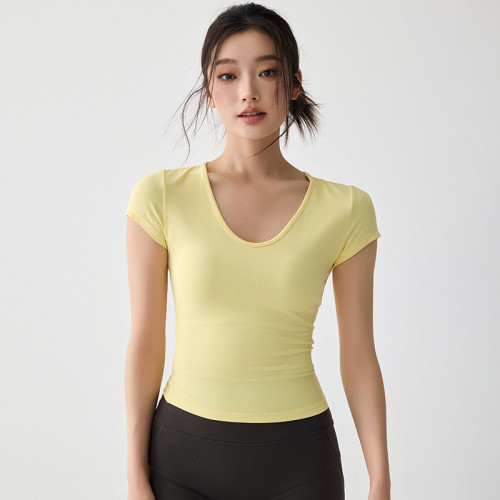 嚴選 修身瑜伽上衣女夏季速乾t恤緊身運動短袖瑜伽服普拉提訓練服