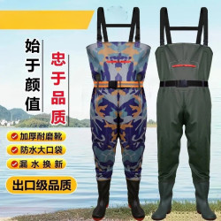下水褲半身防水衣服雨褲帶雨鞋專用全套撈魚防水褲全身男一體水庫
