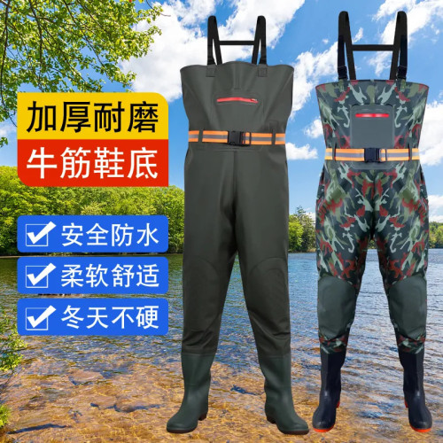 下水褲半身防水衣服雨褲帶雨鞋專用全套撈魚防水褲全身男一體水庫
