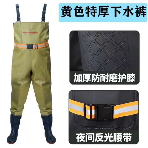 下水褲半身防水衣服雨褲帶雨鞋專用全套撈魚防水褲全身男一體水庫