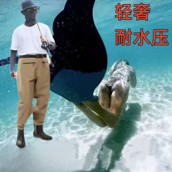 新款半身雨褲連體下水褲加厚雨鞋捕魚耐磨齊腰全身防水釣魚涉水褲