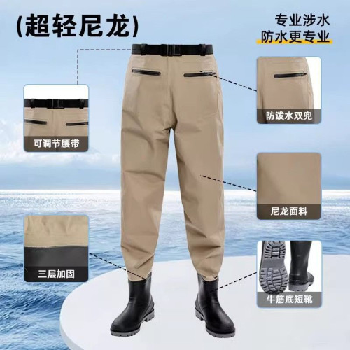 新款半身雨褲連體下水褲加厚雨鞋捕魚耐磨齊腰全身防水釣魚涉水褲