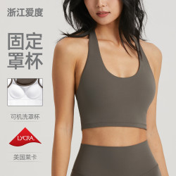 嚴選萊卡收腰健身美背背心女掛脖吊帶運動上衣半固定聚攏瑜伽內衣