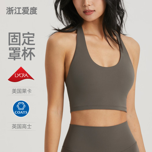 嚴選萊卡收腰健身美背背心女掛脖吊帶運動上衣半固定聚攏瑜伽內衣