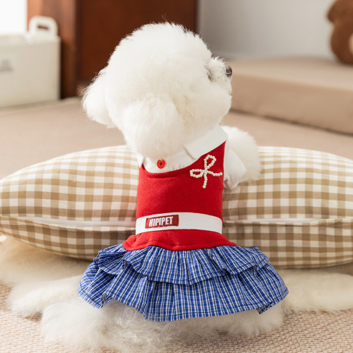 25年新款寵物衣服秋冬薄款小型犬比熊格紋裙子貓咪泰迪小狗狗衣服