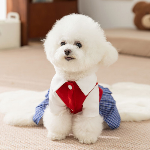 25年新款寵物衣服秋冬薄款小型犬比熊格紋裙子貓咪泰迪小狗狗衣服