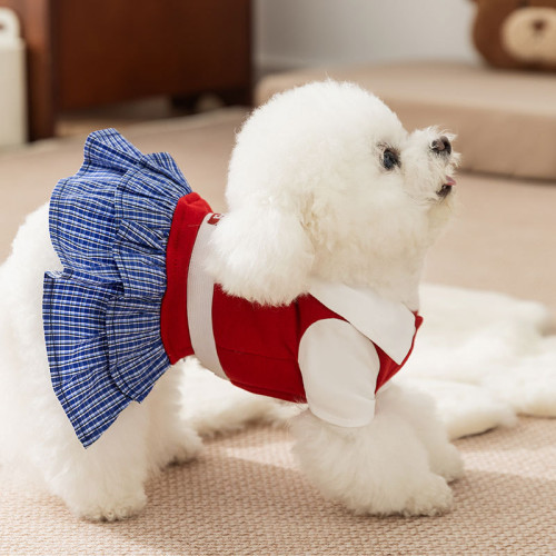 25年新款寵物衣服秋冬薄款小型犬比熊格紋裙子貓咪泰迪小狗狗衣服