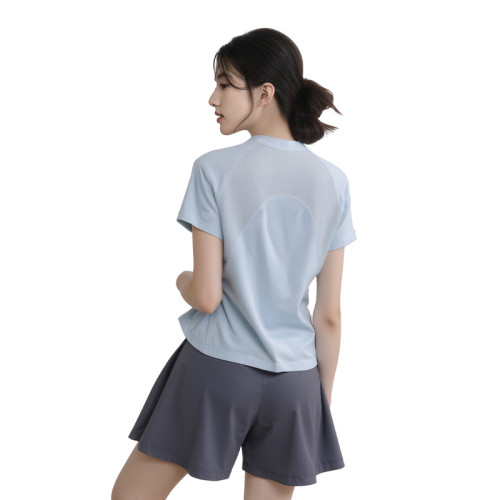 聚衣堂夏季新款寬松後背網紗短袖短褲瑜伽服套裝