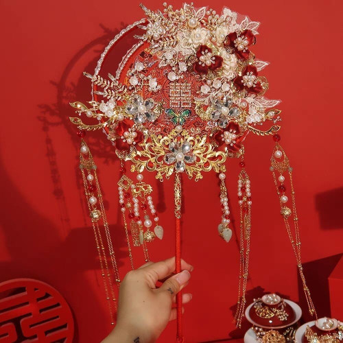 新中式團扇新娘團扇雙面鍾成品豪華鳳求凰秀禾服新款扇子古風閨蜜